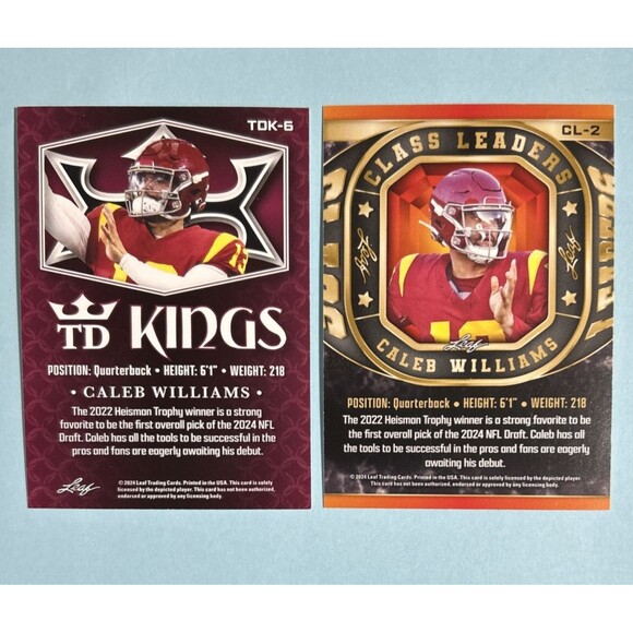 Caleb Williams Chicago Bears 2024 Leaf  2 RC Card Lot - Picture 2 of 2